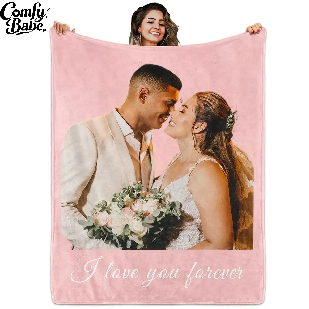 Custom Photo Flannel Throw Blanket - Flannel Fabric, Multi-Size, Stain Resistant, Romantic Theme Indoor/Outdoor Gift for Spouse (Wedding, Anniversary)