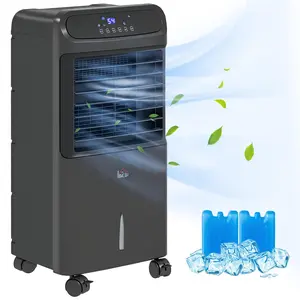 HOMCOM 32" Evaporative Air Cooler with 3.2 Gal Water Tank, 3-in-1 Ice Cooling Fan, Portable Swamp Cooler with 60° Oscillation, Humidifier, Remote for Home Office, 3 Modes, 3 Speeds, 12H Timer, Black