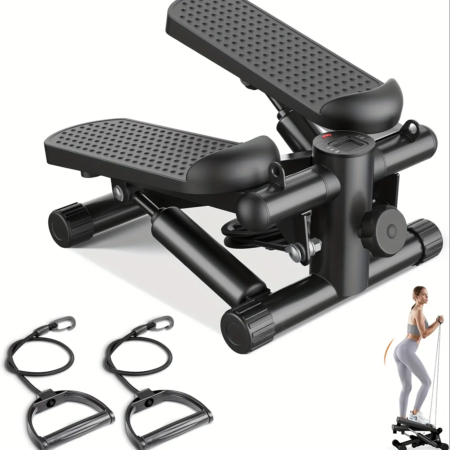 Mini Stair Steppers with Resistance Bands for Exercise at Home, Portable Exercise Twist Stepper Machine for Full Body Workout, 300LBS Capacity