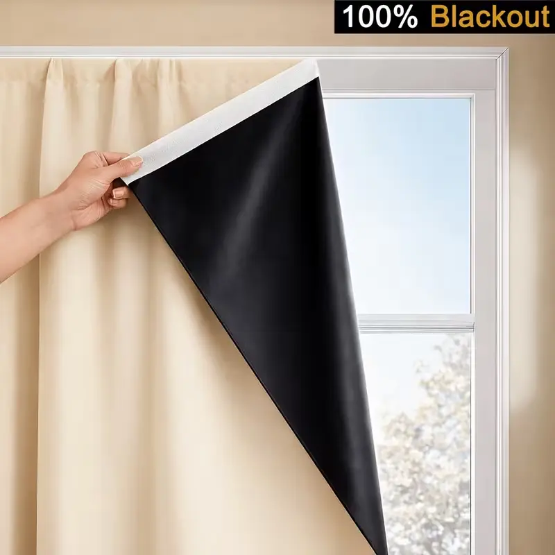 TOLSWE 100% Blackout Curtains, No-Drill Magic Tape Stick-On Window Curtain, Thermal Insulation Room Darkening for Bedroom, Portable And Easy to Install