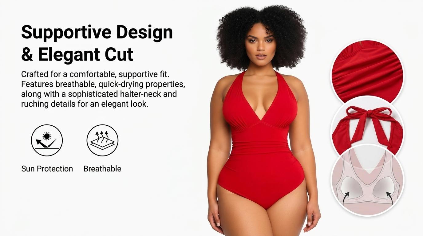 Holiswim Women's Smart Sculpt Front Ruched Swimsuit Tummy Tucking One Piece Slimming Bathing Suit Sculpting Snatched Waistline Swimwear