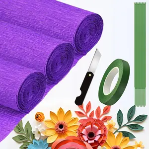 Crepe Paper Roll (9.8Inch x 8.2Ft/3Rolls),DIY  Crepe Paper Sheet Color Paper Flower Set for Birthday Decoration, Party Decoration and Wedding Decoration (Purple)
