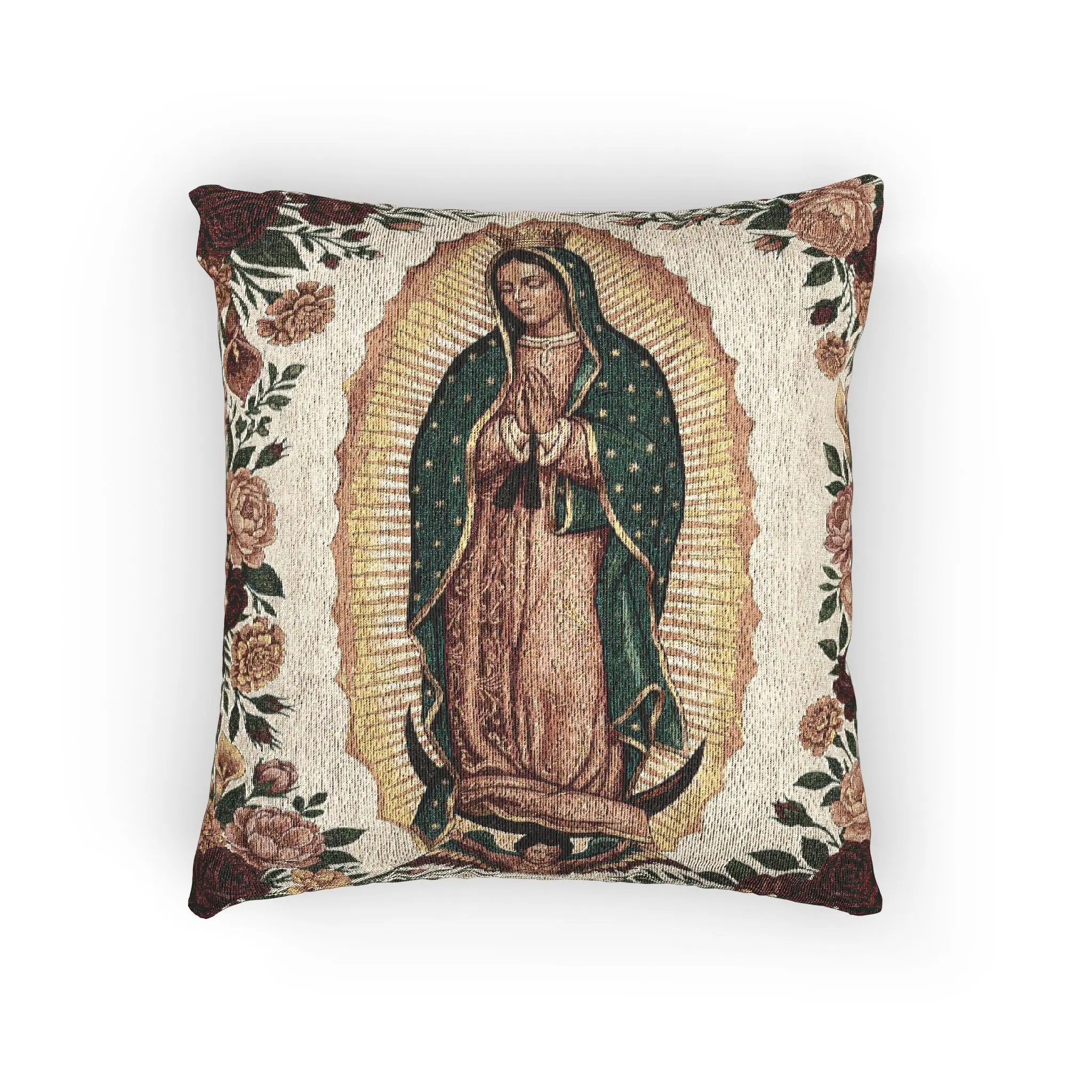 Our Lady of Guadalupe Woven Pillow | Virgen de Guadalupe Throw Pillow | Catholic Faith Heirloom Decor | Bilingual Devotional Gift
