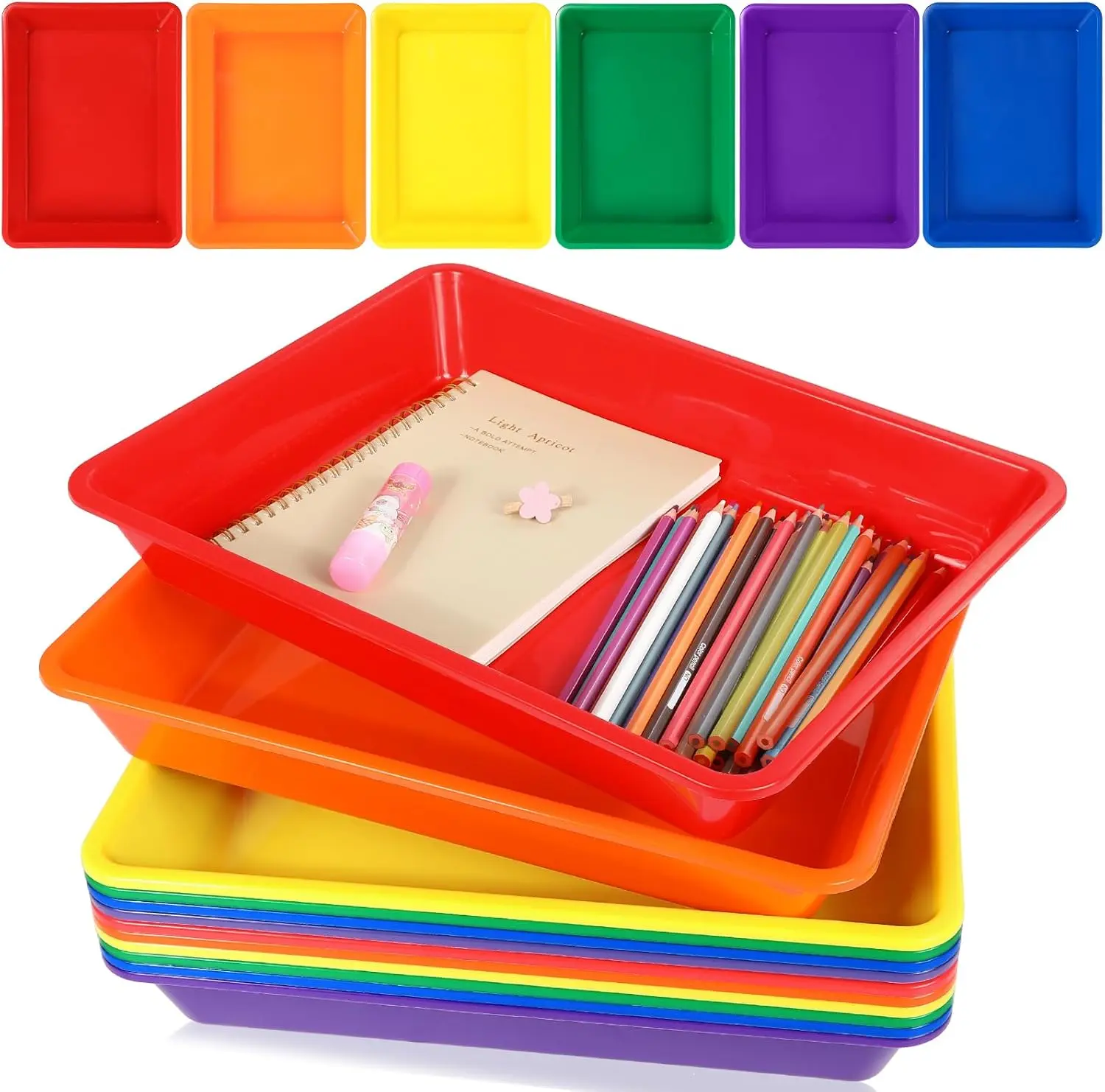 12 Pack Letter Size Flat Storage Paper Tray Organizer Bin Tray Plastic Stackable File Organizer for Classroom Library School Office Teacher Desktop Book Organization (Rainbow),back to school,back to school haul