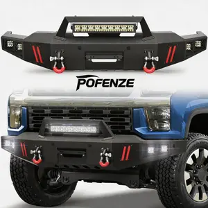 POFENZE-Mestan Front Bumper Fit for 2020-2023 ChevySilverado 2500/3500 HD, Pickup Truck Bumper Black with Winch Plate, D-ring and Lights car accessories men