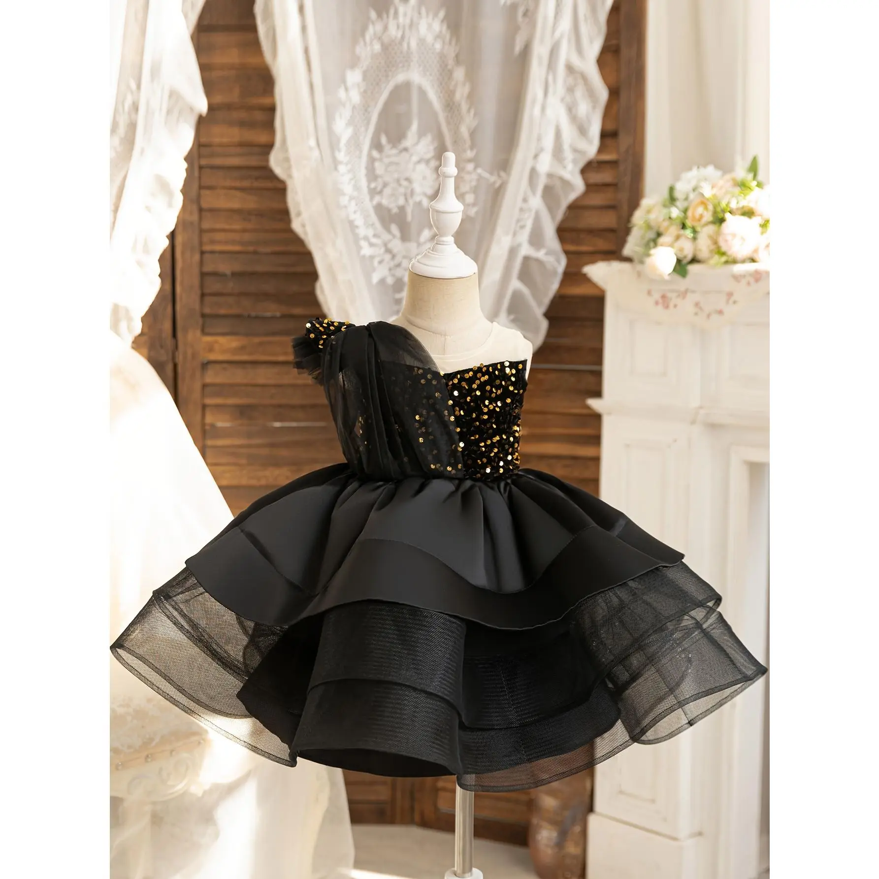 [Royal Blue Princess Dress] Royal Blue Sparkling Sequin Princess Tutu Dress Girls |             Layered Tulle with Shiny Embellishments, Occasion Gown, Hand Wash Only, Mid-Length |             Princess Style Dress