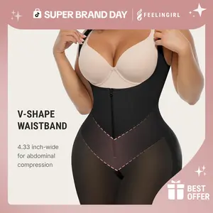 FeelinGirl FeelVibe Fajas Colombianas Shapewear Postpartum Body Shaper Butt Lifter Bodysuit with Zipper Crotch Plus Size Smooth Compression Super Brand Day