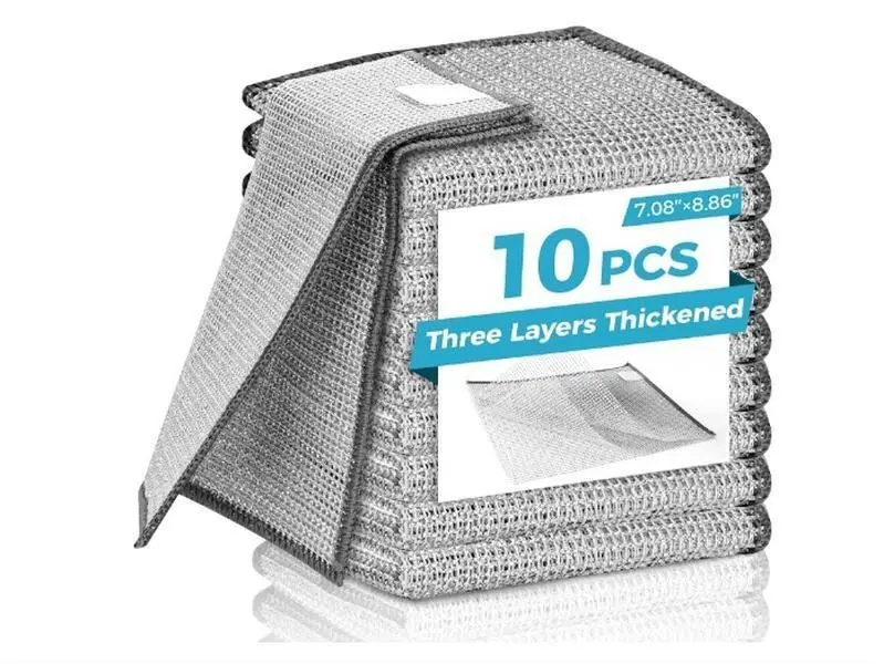 10 Pcs New Upgrade 3-Layer Metal Dish Cloth, No Scratches and No Odor, Multipurpose Wire Dishwashing Rag for Wet and Dry, Kitchen Cleaning DishRags,Sinks,Dishes,Stove Top