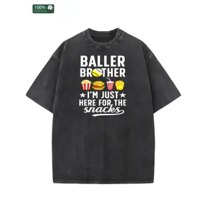 Funny "Here for the Snacks" Baseball Softball Brother Gift T-Shirt - Short Sleeve Washed Cotton Crew Neck Tee, Soft Breathable Casual Shirt for Events & for - Wear ( Male)