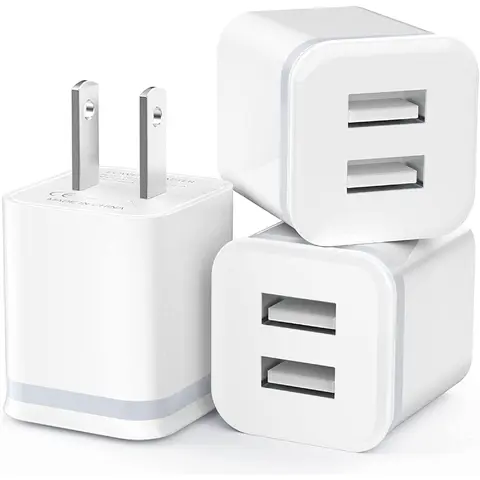 SANPRIO 3-Pack Compact Dual-Port USB Cellphone Charger - 2.1A Output 5V Fast Charging Power Adapter Plug, Easy to Store, Pocket-Sized, Compatible with iPhone Series 14/13/12/11 Pro Max, SE, XS, XR, X, 8, 7, 6, 6S Plus & Smart Devices