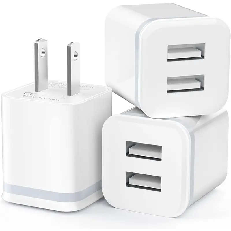 SANPRIO 3-Pack Compact Dual-Port USB Cellphone Charger - 2.1A Output 5V Fast Charging Power Adapter Plug, Easy to Store, Pocket-Sized, Compatible with iPhone Series 14/13/12/11 Pro Max, SE, XS, XR, X, 8, 7, 6, 6S Plus & Smart Devices