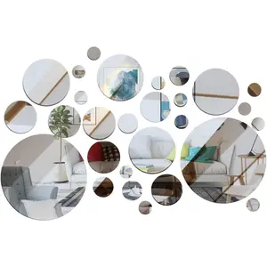 32 Pcs Acrylic Mirror Wall Stickers, Removable Wall Decal Mirror Set, Bathroom Wall Sticker Art, Circle Ceiling Mirrors for Bedroom, Home, Living Room, Sofa TV Background Decor