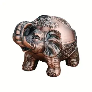 1pc Metal Elephant Ashtray with Lid, Windproof Indoor Outdoor Ashtray, Vintage Decorative Tray for Men & Women, Home Decor Statue