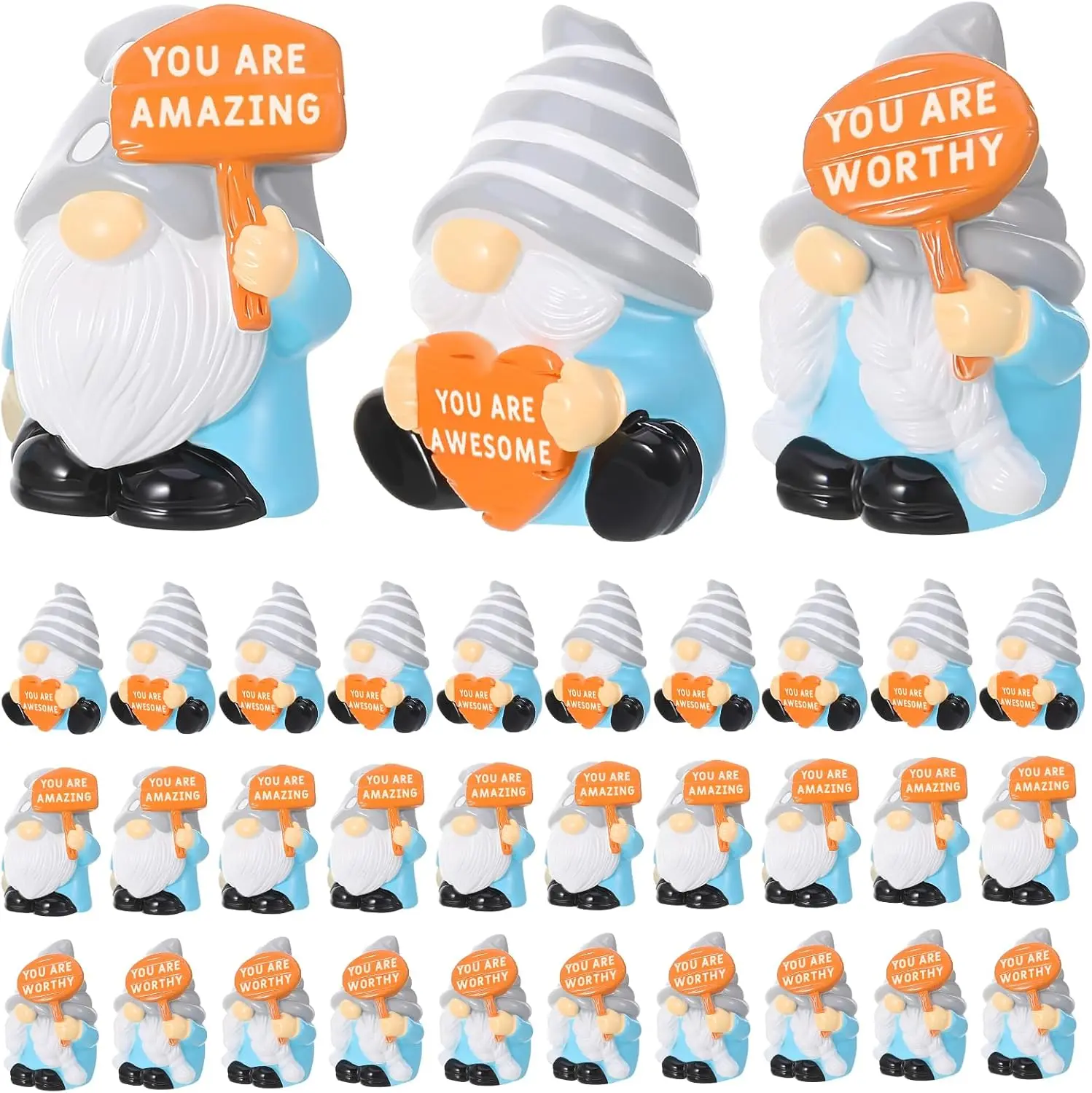 30Pcs Positive Mini Resin Gnome Figurines - Tiny Statues with Motivational Words, Office Desk Home Decor, Employee Appreciation Supplies