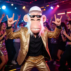 Novel monkey mask, fun white fur gorilla latex mask + adjustable pixel sunglasses, suitable for Halloween role-playing, parties, and social occasions