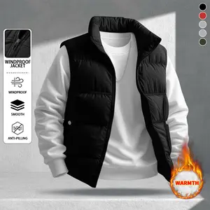 Men's casual sleeveless stand collar vest, comfortable and pill-resistant fabric, surface locks heat while blocking cold wind, suitable for daily wear, commuting, sports, and ideal for autumn and winter seasons Gilet Black