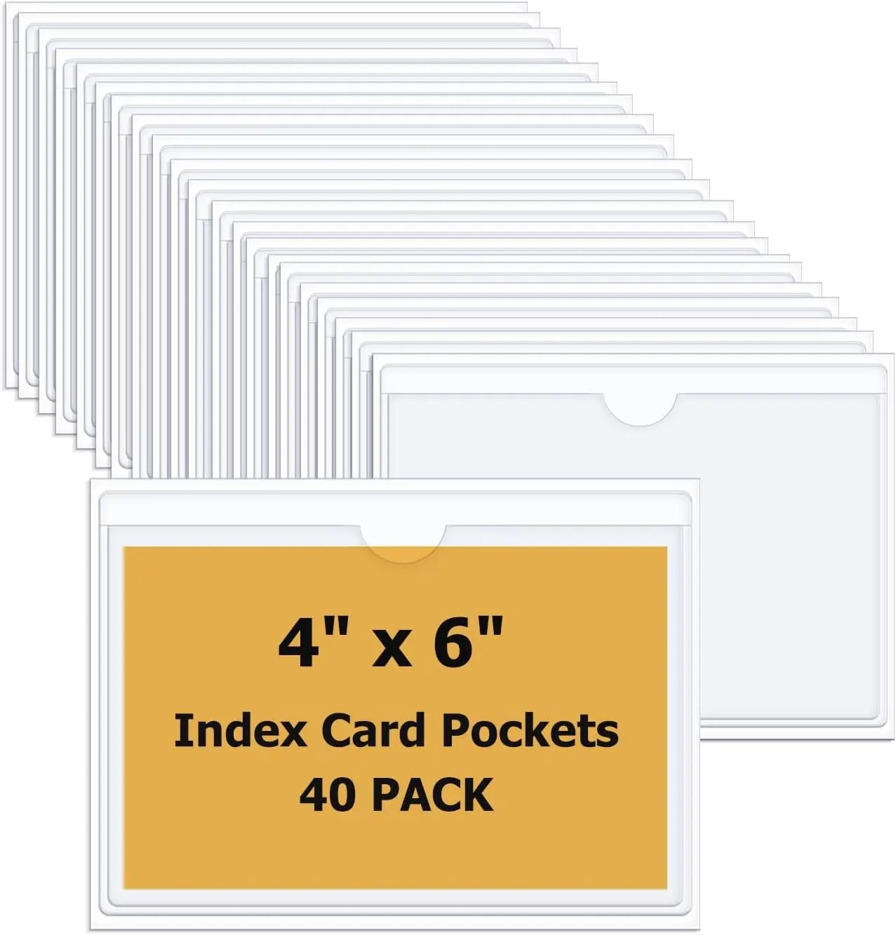 40 PCS Index Card Pockets 4"X6", Self Adhesive Card Pockets, Clear Label Pockets for Storage Bins, Plastic Labels Holders for Organizing, Loading, Drawer,Library Card, Totes, Shelves (4"X6")
