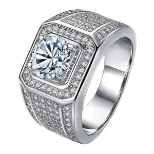 BOSS VIBE2CT Men's Diamond Ring D-Color Moissanite Dupe 18K Gold Plated Chunky Statement Jewelry Bling Bling Gift for Him Easter Spring Break