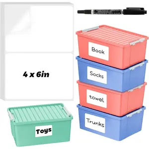 100 count Labels for Storage Bins, 6 x 4 inch Large Label Stickers with 1 Double-ended Marker, Pen Removable Labels Adhesive Moving Labels Blank Labels  Resistant No  for School Business