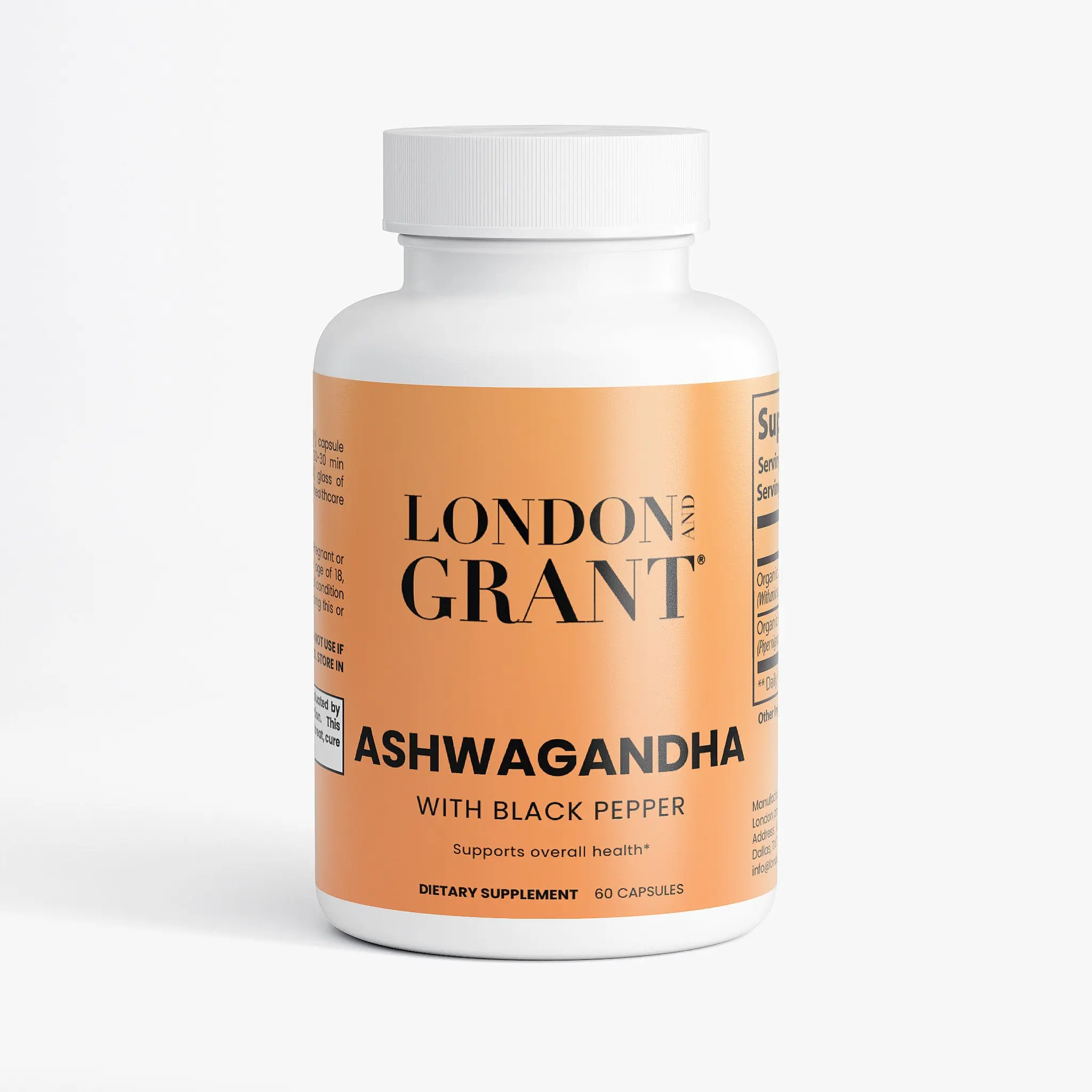 London Grant Ashwagandha with Black Pepper 60 Capsules Organic Adaptogen for Stress Relief and Overall Health Support