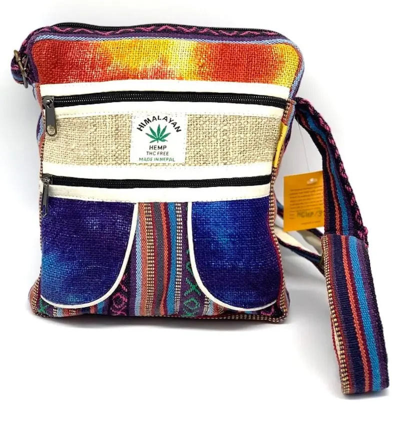 Tie Dye Hemp Crossbody Bag Handmade Hippie Hobo, Fair Trade