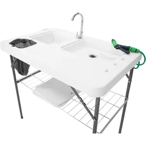 Portable Folding Fish Game Cleaning Camp Table Heavy Duty 40''Fillet Table with Double Sink and Faucet