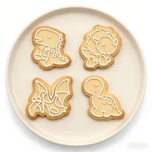 Plastic simulation cookie mold, cartoon dinosaur cookie spring mold, dinosaur cookie mold, household press-type 3D mold, baby food supplement DIY baking tool