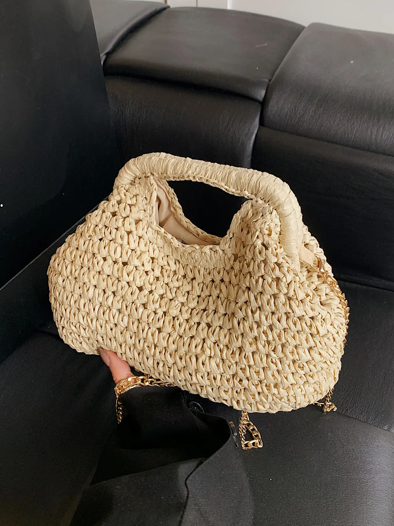 Artistic Straw Chain Bag, Fashionable Crossbody Bag, Hand-held and Crossbody, Natural Woven Texture, Fresh Pastoral Style Women's Daily Commuting Bag, Suitable for Seaside Vacation, Shopping, Dating, Fashion Crossbody Bags, Casual Crossbody Bag