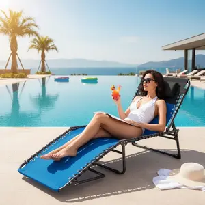 Portable Outdoor Folding Chaise Lounge, 5-Position Adjustable Tanning Chair with Carrying Handle & Side Pocket, Detachable Pillow, Sun Lounger for Beach, Pool, Patio, Camp, Garden