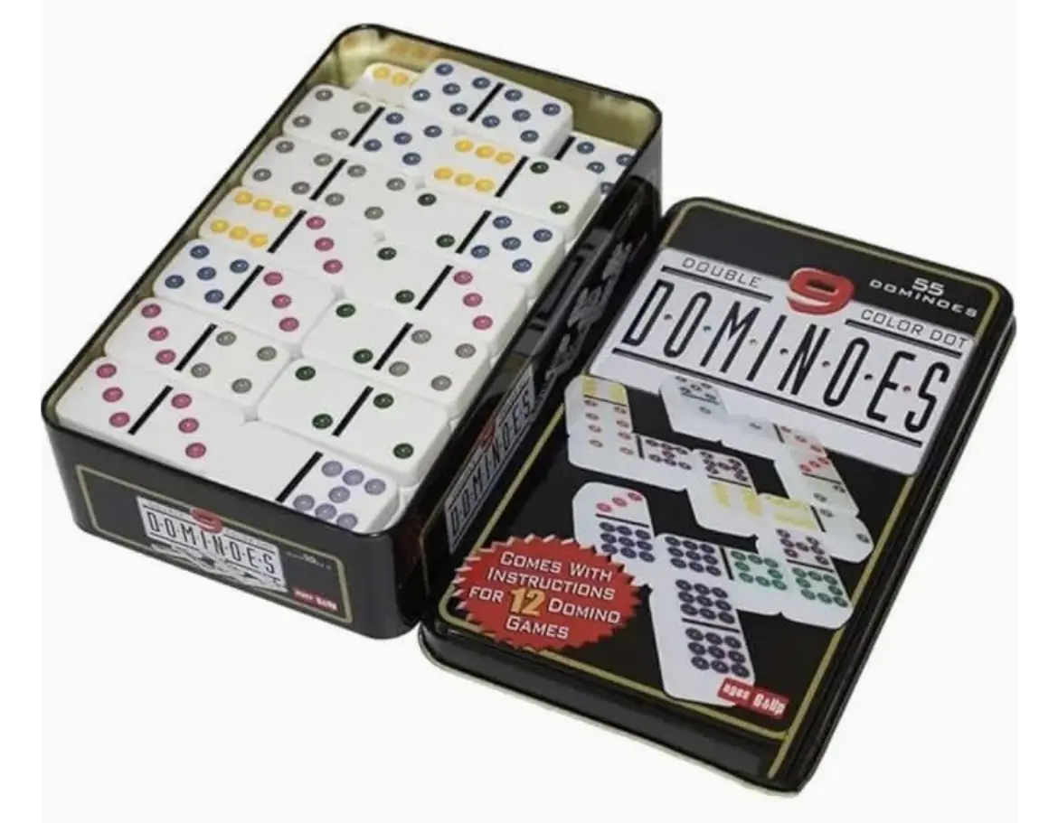 Double 9 Color Dot Melamine Dominoes Set, 55 Pieces with Instructions