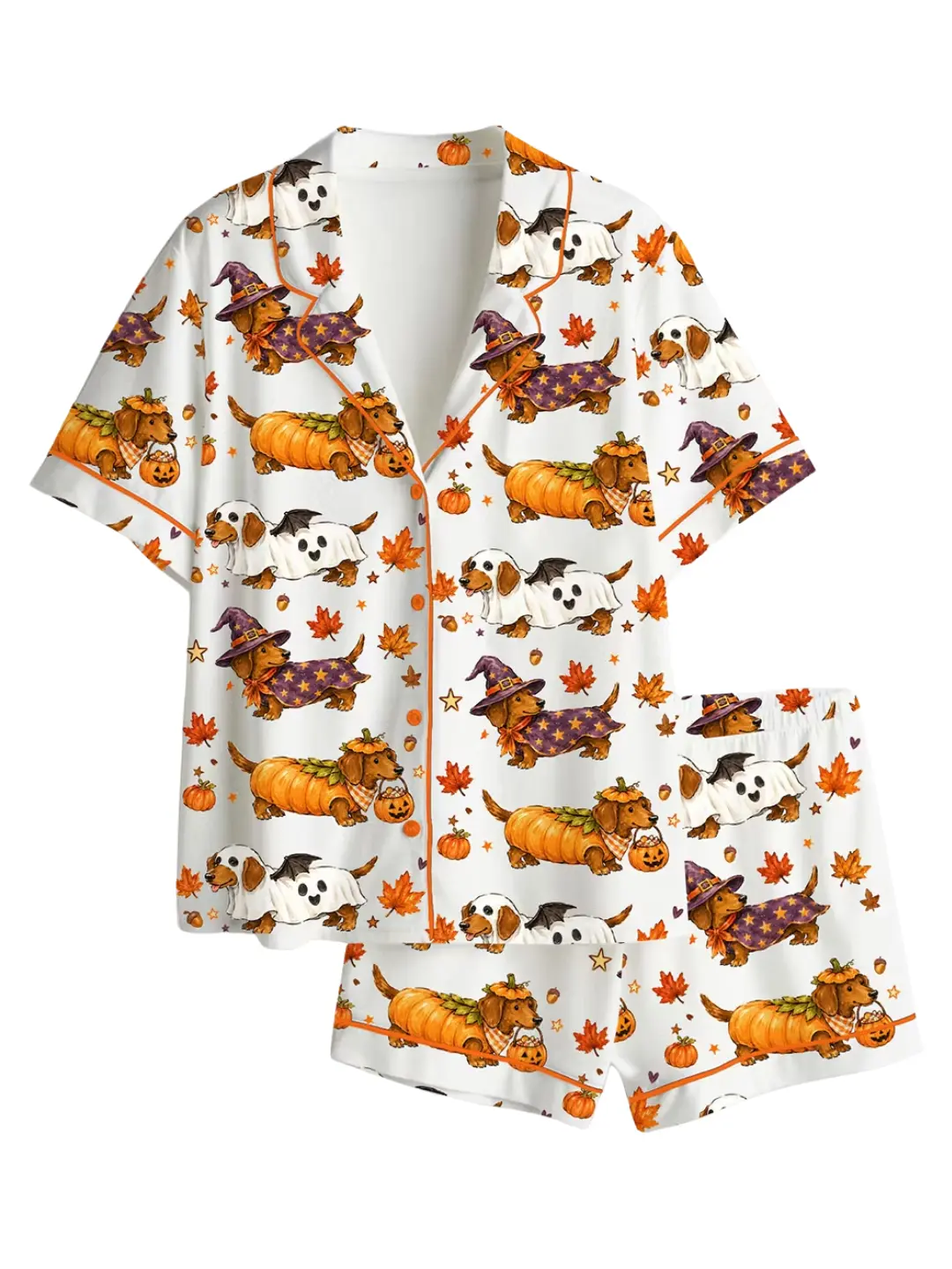 Women’s Halloween Dachshund Spooky Fall Season Wiener DogSilky Satin Pajama Set