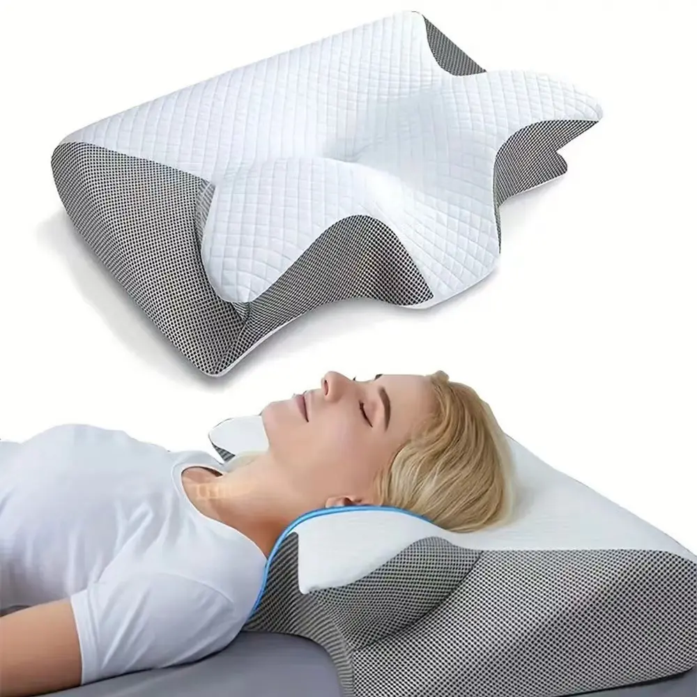 Contoured Memory Foam Cervical Support Pillow - Adjustable, Breathable, Low Odor, Dual Heights Neck Rest Cushion for Side Sleepers (Home Supplies)