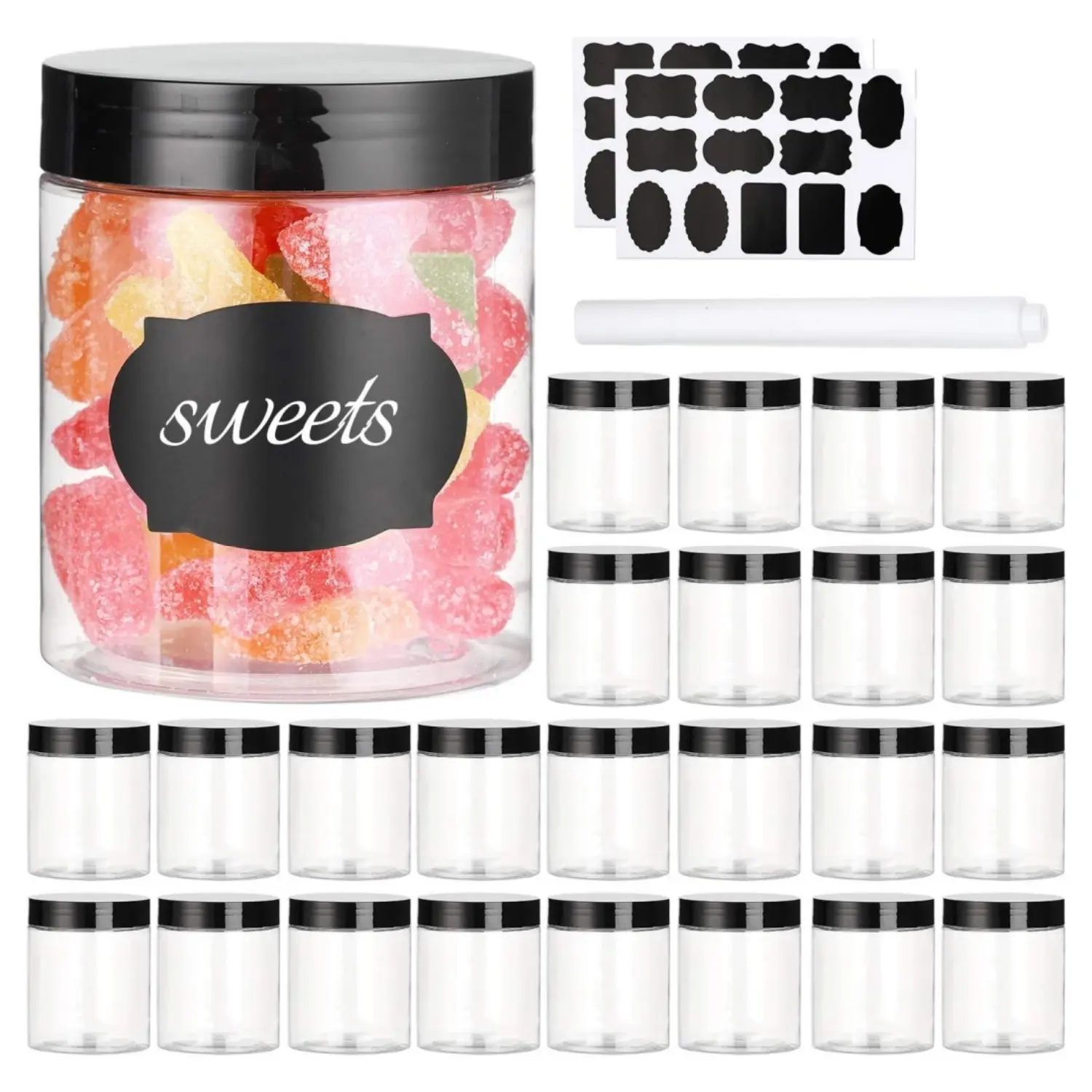 24PCS 8oz Plastic Jars with Lids, Clear Plastic Slime Containers for Kitchen and Household Food Storage of Dry Goods, Creams and More, BPA Free