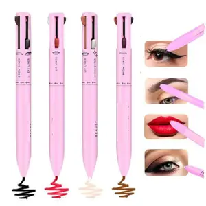4 in 1 Makeup Pen - Refillable Makeup Pen for Easy Travel - Portable Makeup Set with Colored Eyeliner, Brow & Lip Liner & Highlighter - Cruelty-Free Beauty, Paraben-Free Makeup Pen, 4 in one makeup pen