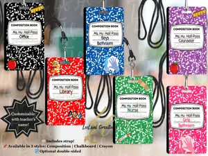Custom MDF Hall Passes for Teachers – Composition Notebook Design – Personalized Classroom Hall Pass