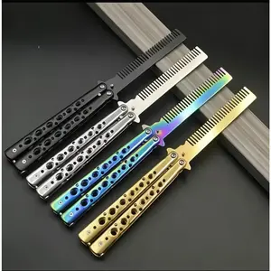 2 Pack  Butterfly Practice Comb Foldable Men's Steel Training Tool, Unsharpened Stainless Steel, Outdoor Beginner Use