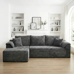 Premium soft corduroy cloud sofa, 103-inch large deep seat L-shaped boneless recliner with concubine, simple and light luxury in the living room, can be combined and deformed without assembly cloud sofa, modular sofa.