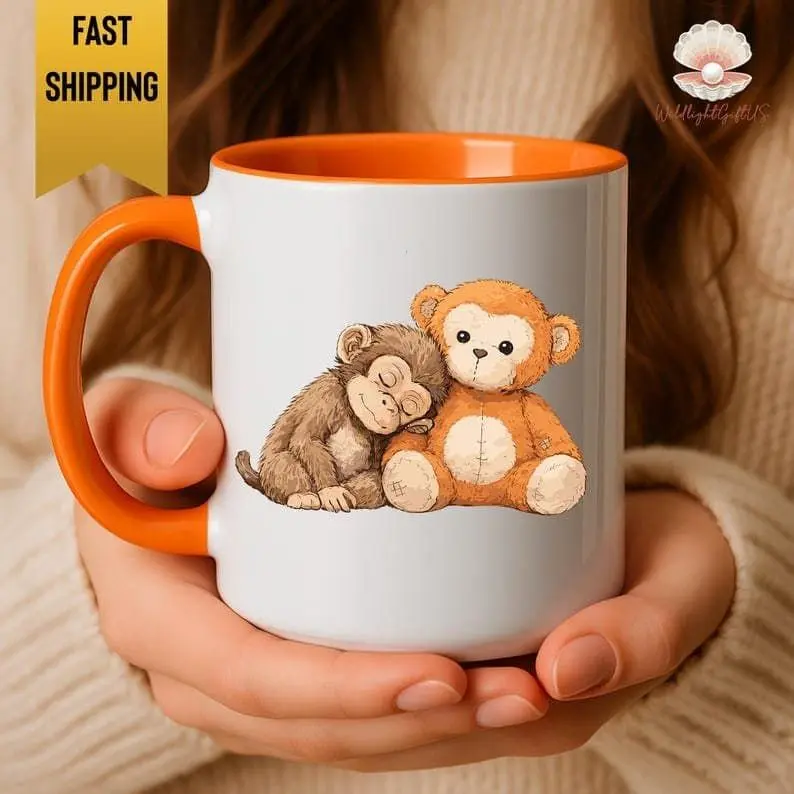 [Sale Up To 50%] Baby Monkey Plush Toy Mug, Viral Monkey Punch Mug, Animal Lover Gift, Punch Meme Mug, Monkey Graphic Mug, Team Punch Mug, Sad Monkey Mug, 11oz ceramic accent mug