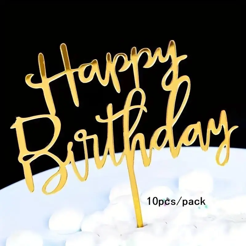 Happy Birthday Cake Topper, 10pcs/set Acrylic Cake Topper, Cake Topper Decorations, Cake Decoration Supplies for Birthday Party, Party Supplies, Cake Decorating Kit