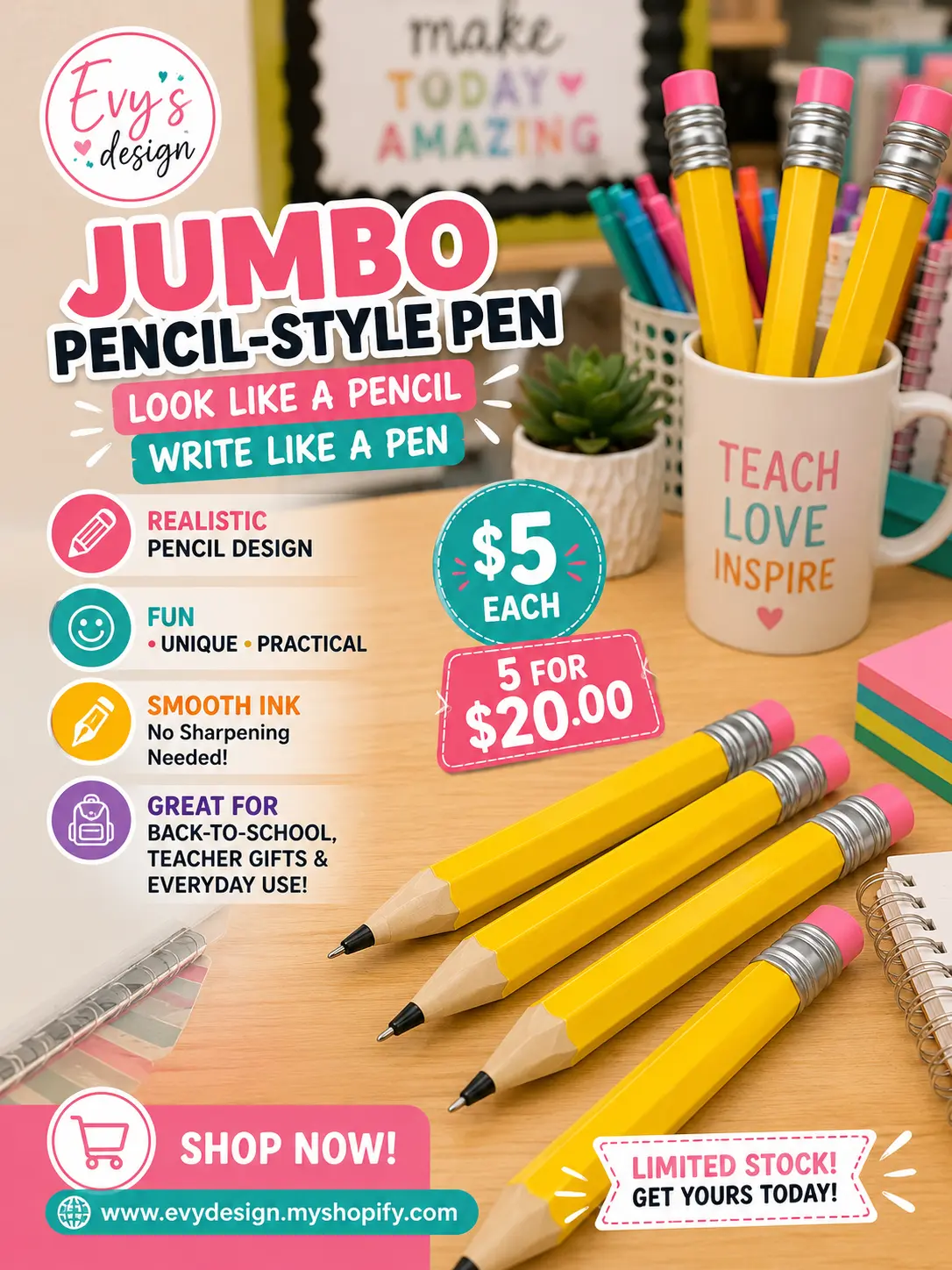 3D Jumbo Pencil-Style Pen