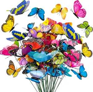 50PCS Butterfly Decorations – Butterflies Decorations for Bouquets, Butterfly Garden Decor, Flying Butterflies with Garden Stakes Decorative for Plant Decoration for Pots, Yard & Party