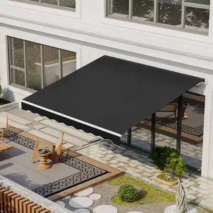 Large size courtyard electric retractable awning with dual control modes for deck outdoor heat insulation and sun protection shelter