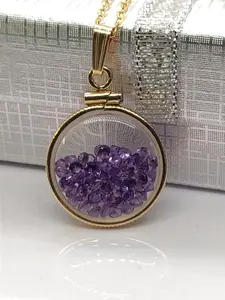Nice handmade dime sized amethyst shaker locket, gold filled locket, 2.0 TCW, February birthstone.