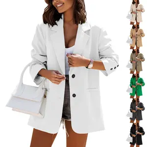 Danedvi Women Casual Oversized Blazers Lapel Button Down Solid Work Office Blazer Jacket