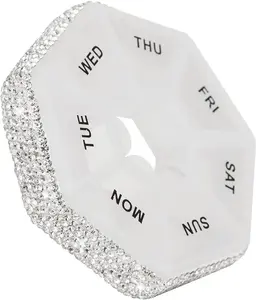 Round Pill Organizer Small Weekly Pill Case for Purse Cute Medicine Pill Box Compact Vitamin Container 7 Day Daily Pill Holder Planner(White)