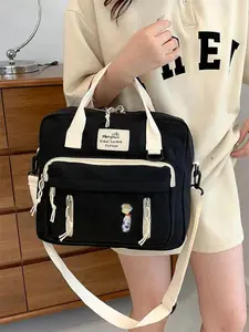 College style crossbody versatile canvas shoulder handbag, cute double-shoulder student backpack, multi-pocket design simple and fresh style, fashionable and versatile large-capacity daily street backpack, Trendy Backpack