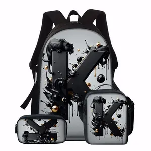 3pcs Set Black Leopard Letter Cartoon Backpack, Alphabet A-Z Letter Animal Pattern Backpack, Large Capacity Backpack, Travel Bag, Fashionable Printed Backpacks. A perfect Choice for Daily Use or Travel, Gift