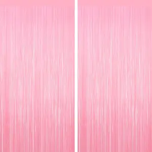 Pastel Pink Tinsel Backdrop Foil Fringe Curtains - 2 Packs Door Streamers for Birthday, Wedding, Anniversary, Christmas, Valentines Day Party Decorations