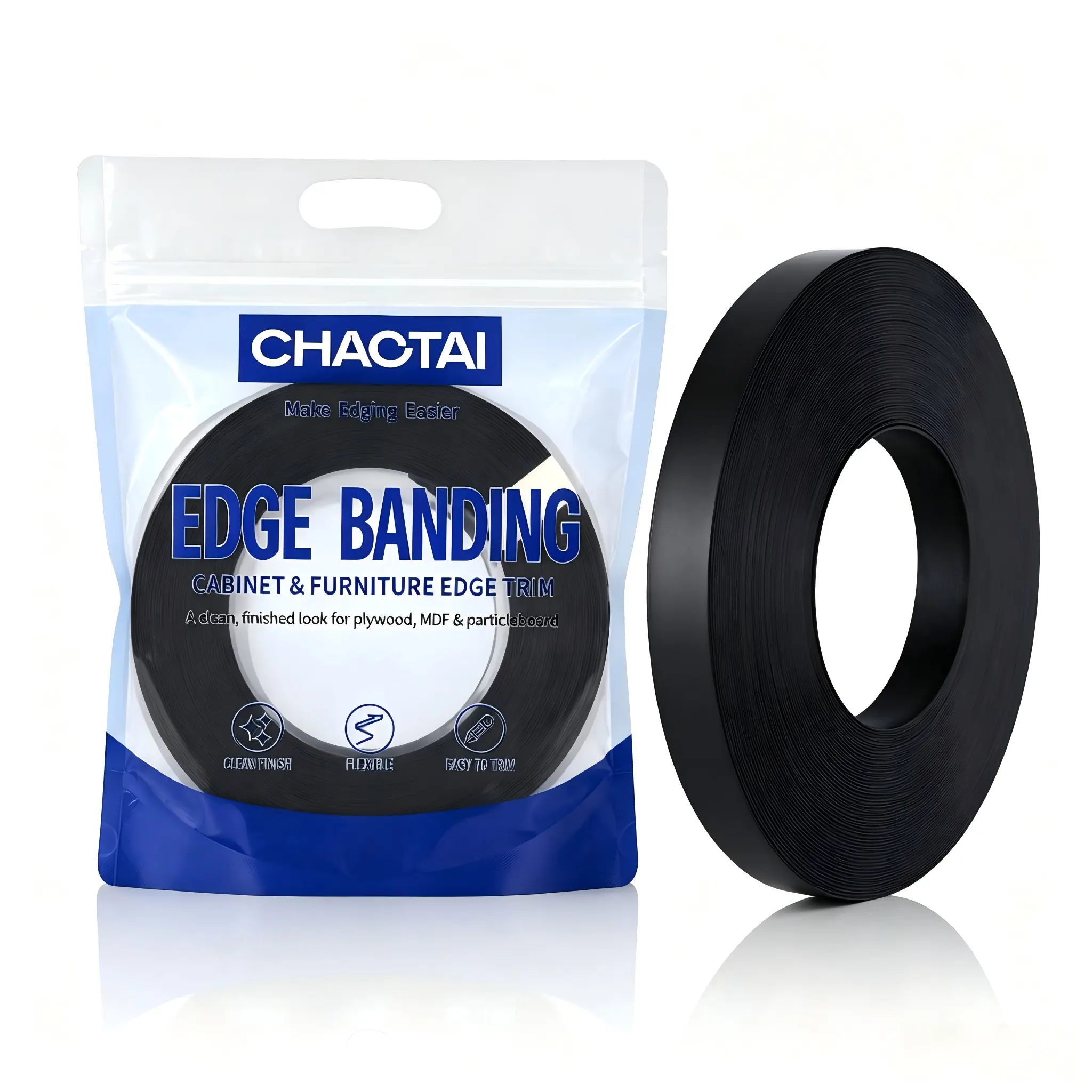 【CHAOTAI】23mm Matte Black PVC Edge Banding Strip, 1mm Thick Non-Pre-Glued Edge Sealing Tape, UV Waterproof Flexible Edge Trim for Cabinets, Doors, Countertops, MDF & Particleboard
