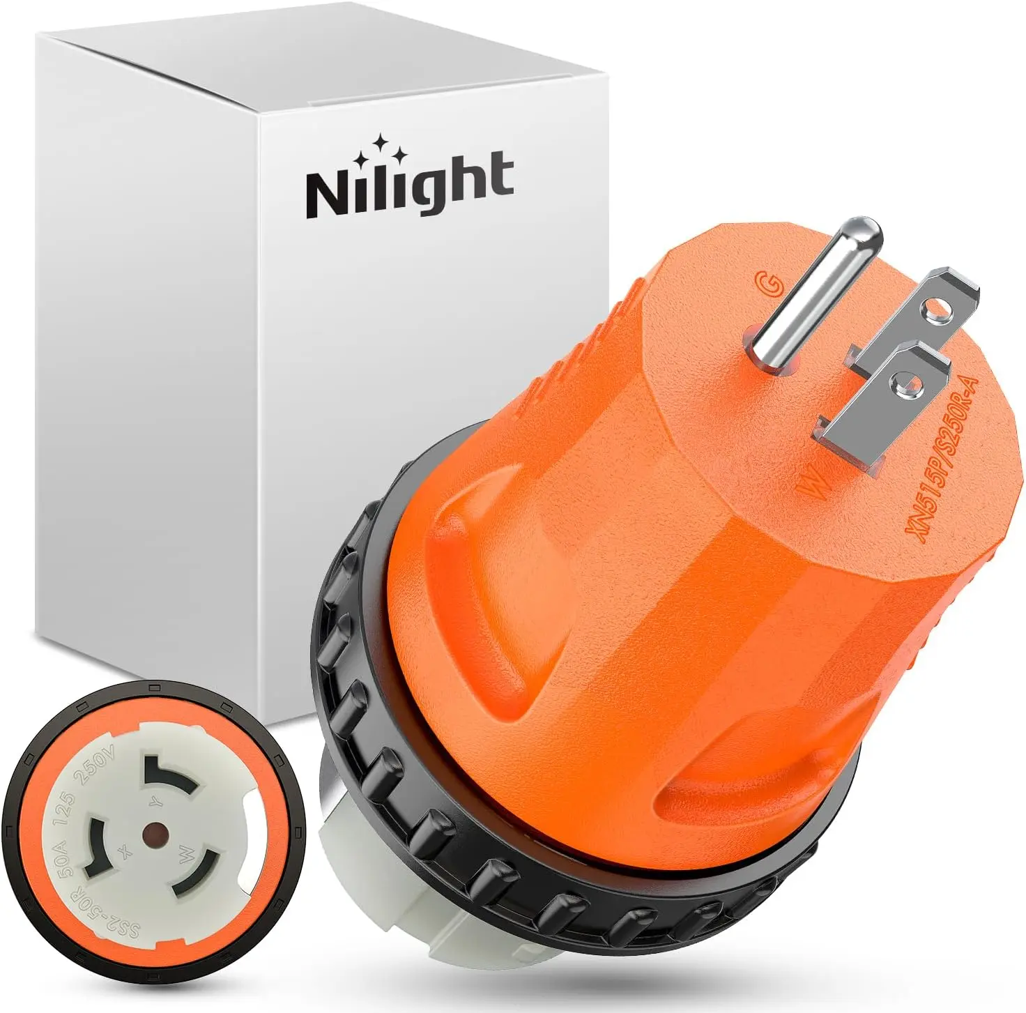 Nilight 15A-50A RV Power Adapter - 110V Twist Locking Connector with Locking Ring, 5-15P Male Plug, SS2-50R Female Receptacle, Copper Core Generator Supply for Camper Electrical Conversion, RV Power Outlet Compatibility, Generator Power Supply